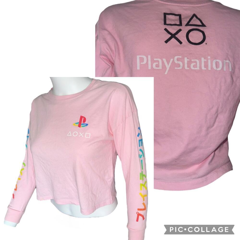 Juniors XS SONY long sleeve cropped pink play station crop top​​